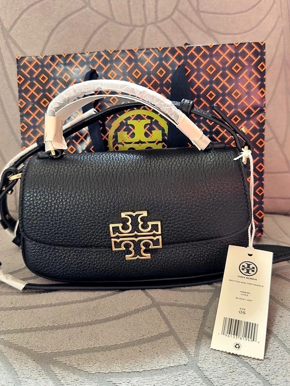 Tory Burch Britten Mini Top-Handle Bag Black & Gold NWT
